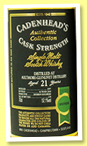 Aultmore-Glenlivet 21 yo 1997/2018 (52.1%, Cadenhead, Authentic Collection, bourbon hogshead, 234 bottles) 