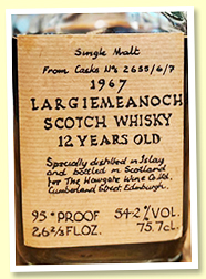 Bowmore 'Largiemeanoch' 12 yo 1967/1979 (54.2%, Howgate Wine Co, casks #2655/6/7, sherry)
