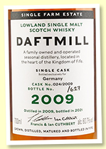 Daftmill 2009/2021 (60.7%, OB for Kirsch Import, 1st fill oloroso butt, cask #024/2009, 627 bottles)