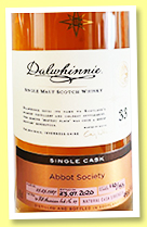 Dalwhinnie 33 yo 1987/2020 (49.8%, OB, Casks of Distinction for Abbot Society, 1st fill American oak, cask #819, 156 bottles) Dalwhinnie 33 yo 1987/2020 (49.8%, OB, Casks of Distinction for Abbot Society, 1st fill American oak, cask #819, 156 bottles)