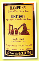 Hampden 3 yo 2018/2022 'HLCF' (64.6%, Velier for Salon du Rhum Belgique, Jamaica, bourbon, cask #284, 262 bottles) 