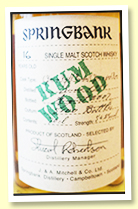 Springbank 16 yo 1991/2007 (54.2%, OB 'Wood Expressions', 8 years in refill bourbon + 8 years in fresh rum, 5100 bottles)
