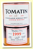 Tomatin 1999/2013 (57.6%, OB for Royal Mile Whiskies,  Hungarian Oak finish, 302 bottles)
