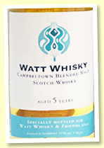 Campbeltown Blended Malt 5 yo 2017/2022 (57.1%, Watt Whisky, Watt Whisky & Friends 2022, 150 bottles)
Campbeltown Blended Malt 5 yo 2017/2022 (57.1%, Watt Whisky, Watt Whisky & Friends 2022, 150 bottles)