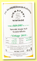 Glen Spey 11 yo 2010/2022 (Signatory Vintage, Un-chillfiltered Collection, 1st use hogshead, cask # #804789+804790)