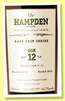 Hampden 12 yo 'DOK' (63.7%, OB, LMDW, cask #11, 168 bottles)