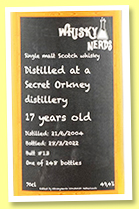 Secret Orkney Distillery 17 yo 2004/2022 (49.4%, Whisky Nerds, butt, cask #13, 248 bottles) 