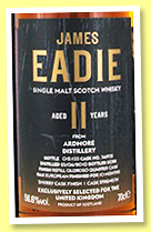 Ardmore 11 yo (56.6%, James Eadie, 2nd fill oloroso quarter cask finish, cask #361832, 133 bottles)