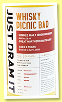 Great Northern Irish Whiskey 5 yo 'Just Dram It' (58.2%, Whisky AGE for Whisky Picnic Bar Taiwan, first fill bourbon barrel, batch #1, 2022) 