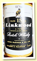 Linkwood 15 yo '100° proof' (57%, Gordon & MacPhail, bottled -/+1980) Linkwood 15 yo '100° proof' (57%, Gordon & MacPhail, bottled -/+1980)