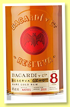 Bacardi 8 yo 'Reserva Ocho' (40%, OB, Puerto Rico, +/-2022)