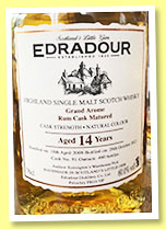 Edradour 14 yo 2008/2022 (60%, OB, Grand Arome Rum Cask Matured, cask #91, 490 bottles) Edradour 14 yo 2008/2022 (60%, OB, Grand Arome Rum Cask Matured, cask #91, 490 bottles)