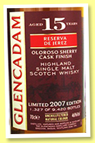 Glencadam 15 yo 2007/2023 'Reserva de Jerez' (46, OB, oloroso sherry finish, 9,420 bottles)