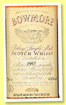 Bowmore 1967 (43%, OB, sherry casks, Auxil Import France, +/-1985)
