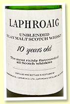 Laphroaig 10 yo (43%, OB, 'unblended Islay malt', Roland Marken Import Bremen, Germany, screwcap, 75cl, rotation 1981) 
