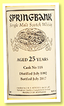 Springbank 25 yo 1992/2017 (50.9%, OB, private label, cask #118) 