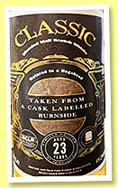Taken From a Cask Labelled Burnside 23 yo 1999/2022 (49.2%, Acla Selection, Switzerland, Classic, blended malt, hogshead, cask #2139) Taken From a Cask Labelled Burnside 23 yo 1999/2022 (49.2%, Acla Selection, Switzerland, Classic, blended malt, hogshead, cask #2139)