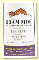 Ben Nevis 8 yo (57.9%, Dram Mor, cask #108, PX sherry hogshead finish, 328 bottles) 