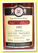 Bunnahabhain 1992/2010 (54.4%, Malts of Scotland, sherry butt, cask #1419, 603 bottles) 