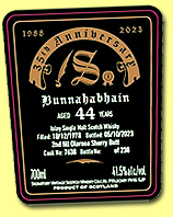 Bunnahabhain 44 yo 1978/2023 (41.5%, Signatory Vintage, 35th Anniversary, second-fill oloroso sherry butt, cask #7638, 238 bottles) Bunnahabhain 44 yo 1978/2023 (41.5%, Signatory Vintage, 35th Anniversary, second-fill oloroso sherry butt, cask #7638, 238 bottles)