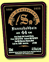 Bunnahabhain 44 yo 1978/2023 (41.5%, Signatory Vintage, 35th Anniversary, second-fill oloroso sherry butt, cask #7638, 238 bottles)