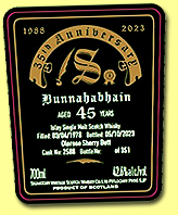 Bunnahabhain 45 yo 1978/2023 (42.6%, Signatory Vintage, 35th Anniversary, oloroso sherry butt, cask #2588, 351 bottles) Bunnahabhain 45 yo 1978/2023 (42.6%, Signatory Vintage, 35th Anniversary, oloroso sherry butt, cask #2588, 351 bottles)