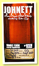 Johnett 2013/2023 (55.5%, OB, Etter Soehne AG, Switzerland, ex-merlot, cask #49, 417 bottles)