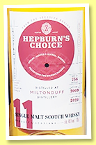 Miltonduff 11 yo 2007/2020 (46%, Hunter Laing, Hepburn's Choice, bourbon hogsheads, 756 bottles) Miltonduff 11 yo 2007/2020 (46%, Hunter Laing, Hepburn's Choice, bourbon hogsheads, 756 bottles)