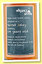 Secret Islay 14 yo 2008/2023 (54.4%, Whisky Nerds, refill sherry hogshead, cask #13C, 172 bottles)