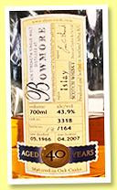 Bowmore 40 yo 1966/2007 (43.9%, Duncan Taylor, Rare Auld, oak cask, cask #3318, 164 bottles)