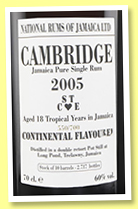 Cambridge 18 yo 2005/2023 'ST-heart-CE' (60%, National Rums of Jamaica, 2,717 bottles) 