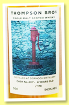 Dornoch 4 yo 2020/2024 (54.3%, OB, for Dornoch Castle Hotel, ex-Koval cask, cask #207, 178 bottles) Dornoch 4 yo 2020/2024 (54.3%, OB, for Dornoch Castle Hotel, ex-Koval cask, cask #207, 178 bottles)