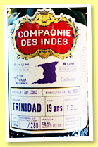 TDL 19 yo 2003/2022 (59.1%, Compagnie des Indes for The Auld Alliance, Trinidad, 280 bottles) TDL 19 yo 2003/2022 (59.1%, Compagnie des Indes for The Auld Alliance, Trinidad, 280 bottles)