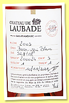 Château de Laubade 2003/2021 (52.7%, OB, Bas-Armagnac, cask #200024, chai #3, tirage #1)