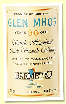 Glen Mhor 30 yo 1967/1997 (60.1%, Gordon & MacPhail for 30th Anniversary of Barmetro, sherry, 199 bottles)
Glen Mhor 30 yo 1967/1997 (60.1%, Gordon & MacPhail for 30th Anniversary of Barmetro, sherry, 199 bottles)