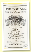 Springbank 27 yo 1992/2020 (48.4%, OB Private Bottling, cask #273, refill hogshead, 186 bottles)