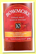 Bowmore 10 yo ‘Inspired by the Devil’s Casks Series’ (46%, OB, oloroso sherry casks & red wine barriques, travel retail, +/-2017) Bowmore 10 yo ‘Inspired by the Devil’s Casks Series’ (46%, OB, oloroso sherry casks & red wine barriques, travel retail, +/-2017)