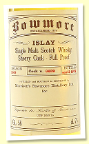 Bowmore 1969/1978 (58%, OB for Fecchio & Frassa, sherry, cask #6639, 300 bottles)
Bowmore 1969/1978 (58%, OB for Fecchio & Frassa, sherry, cask #6639, 300 bottles)