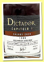 Dictador 24 yo 1996/2020 ‘Capitulo I’ (44%, OB, Colombia, sherry cask, cask #ExSH-548, 900 bottles) Dictador 24 yo 1996/2020 ‘Capitulo I’ (44%, OB, Colombia, sherry cask, cask #ExSH-548, 900 bottles)