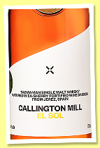 Collington Mill ‘El Sol’ (46%, OB, Tasmania, ex-sherry barrel, +/-2025) Collington Mill ‘El Sol’ (46%, OB, Tasmania, ex-sherry barrel, +/-2025)
