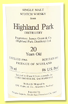 Highland Park 20 yo 1966/1986 (86&deg; US Proof, Duthie for Corti Bros., USA)