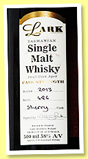 Lark ‘Cask Strength’ (58%, OB, Australia, Small Cask Aged, sherry, cask #486, 2013) Lark ‘Cask Strength’ (58%, OB, Australia, Small Cask Aged, sherry, cask #486, 2013)